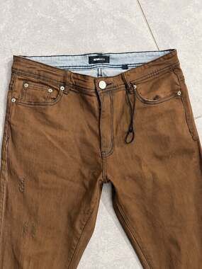 Novamen Distressed Flare Denim Pants Size 32 Brown Cotton Jeans